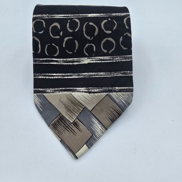 Zylos George Machado Necktie Gray Geometric Square Silk 55 X 4in Vintage - Picture 1 of 6